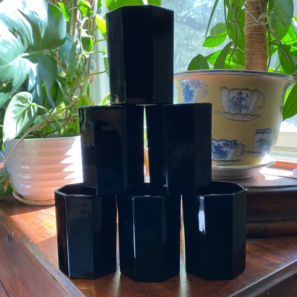 Set of 6 Vintage French Arcoroc Octime Black Blown Glass Coffee Mugs - Picture 3 of 11